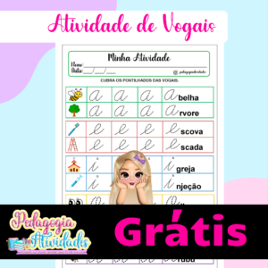 Atividade para Cobrir Vogais Cursivas - Grátis - @_pedagogiaatividades